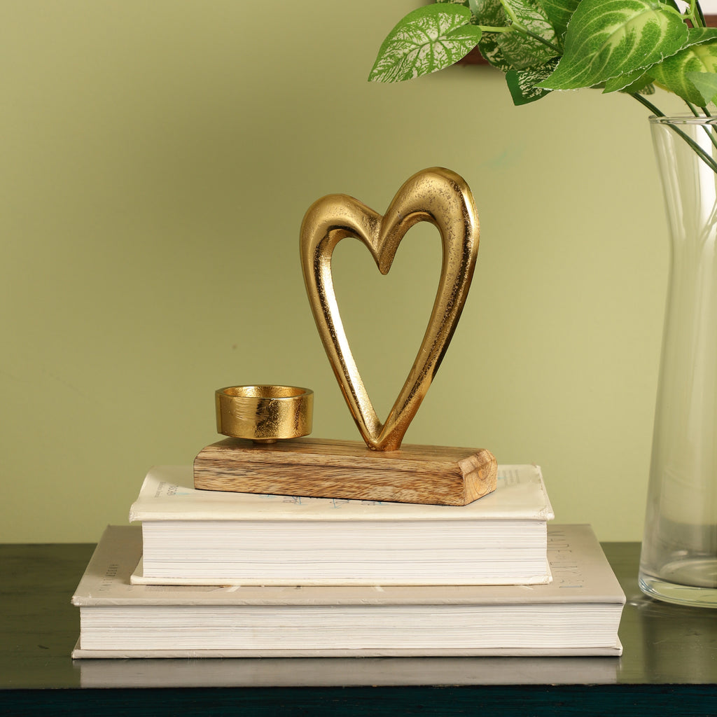 Heart Shape Figurine Wooden Base