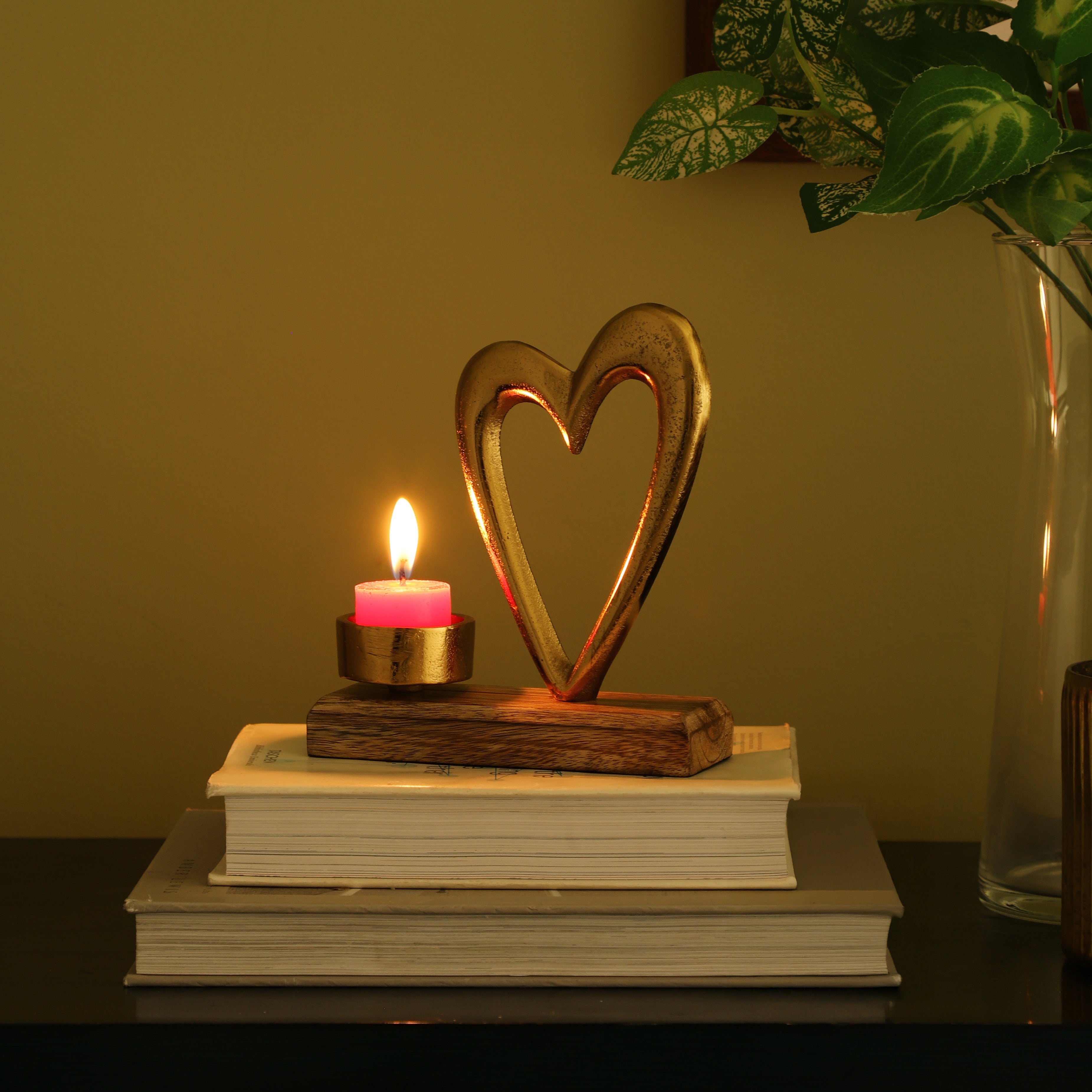 Heart Shape Figurine Wooden Base