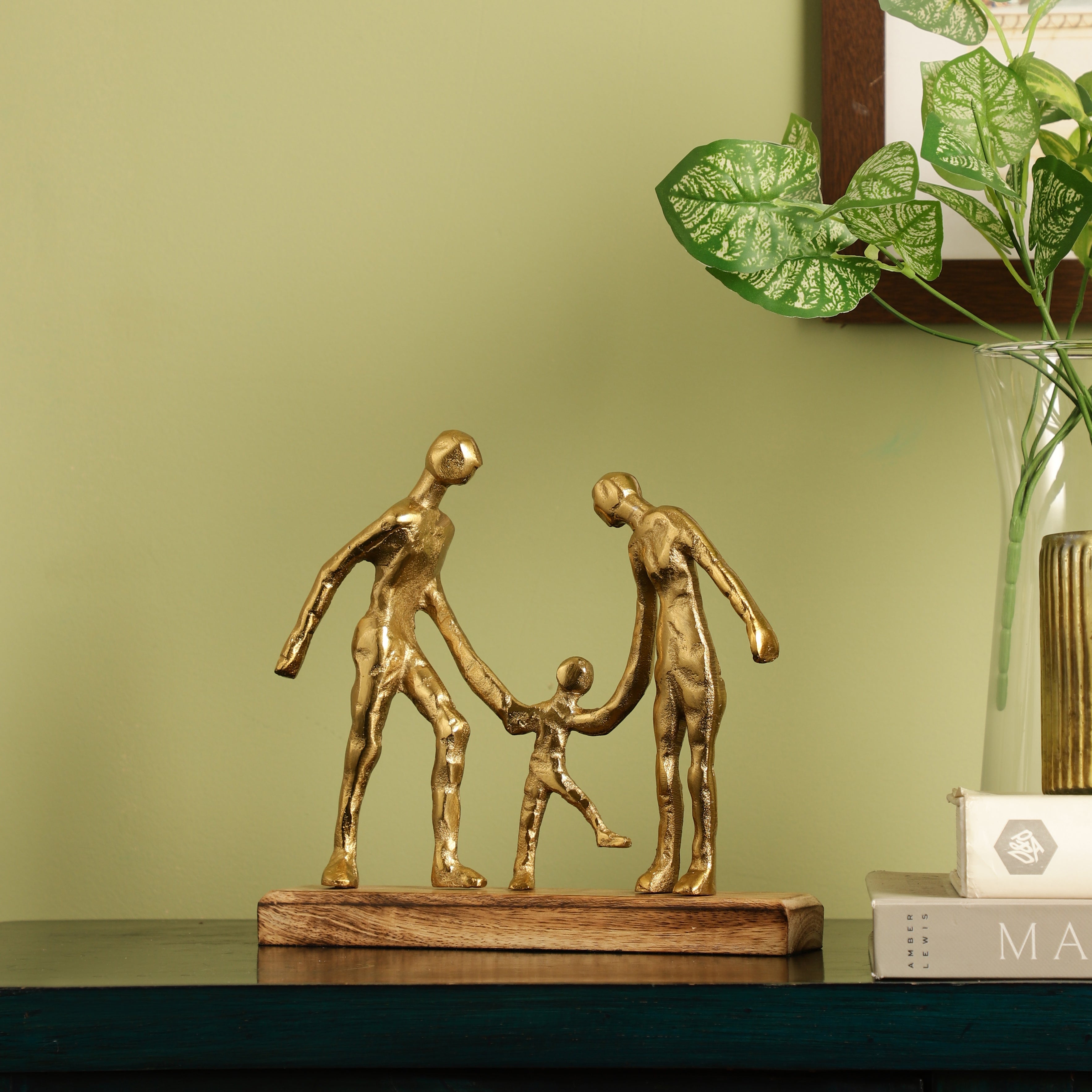 Parent Holding Child Wooden Base