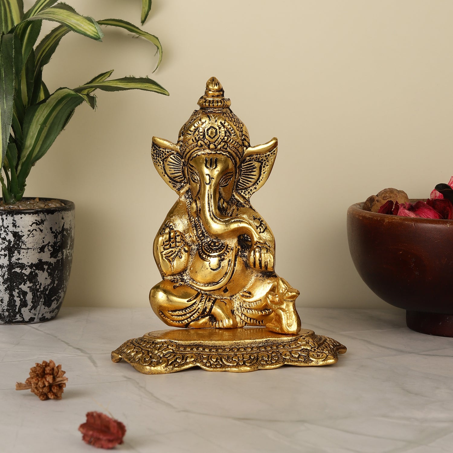 Divine Blessings Rakhi Box with Golden Ganesha Idol
