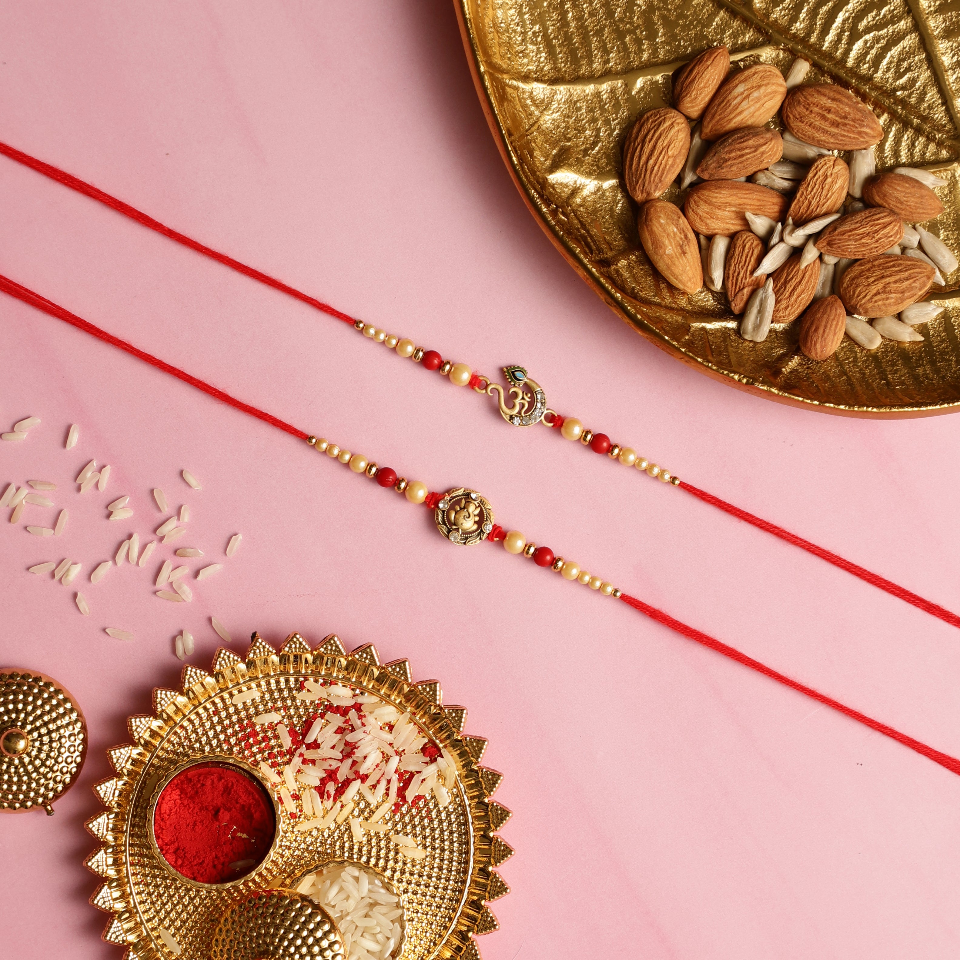 Divine Blessings Rakhi Box with Golden Ganesha Idol
