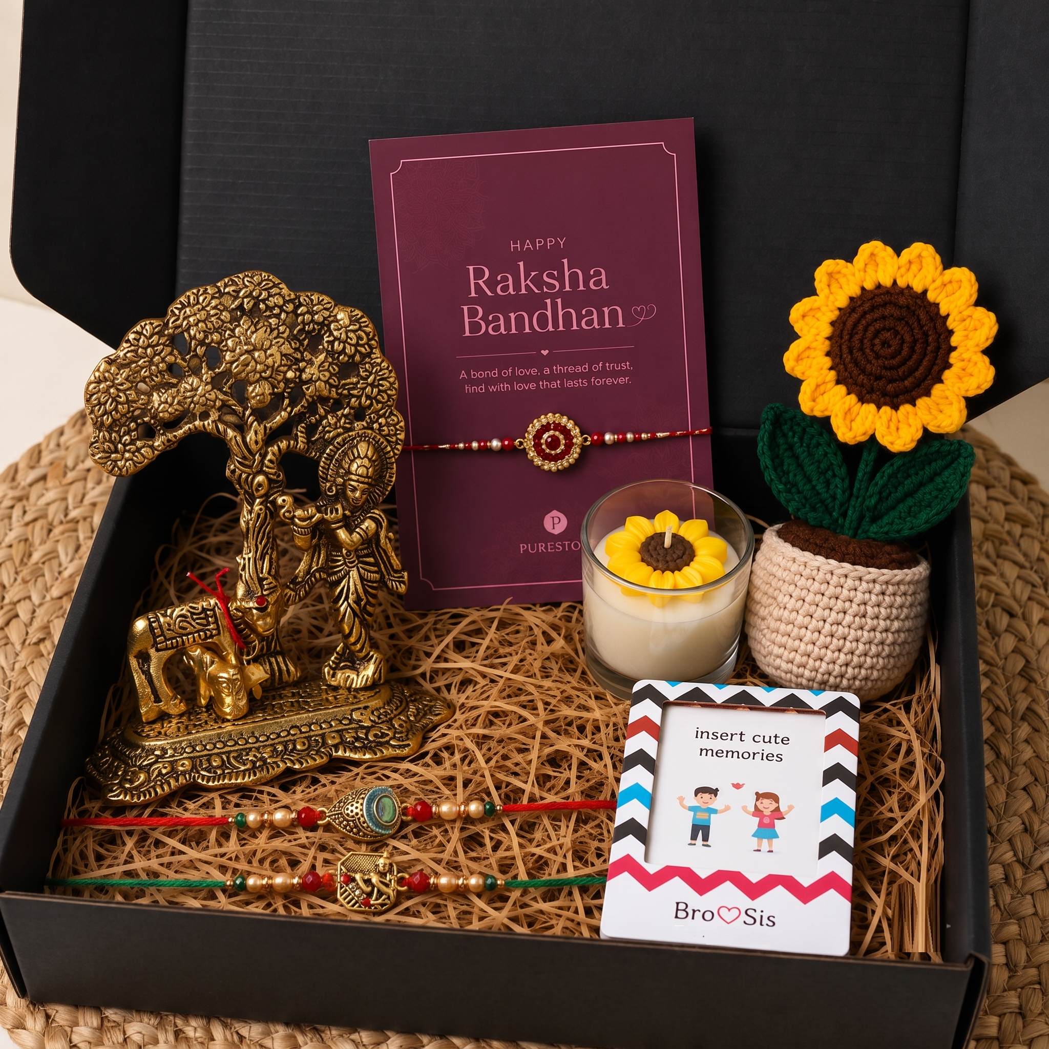 Eternal Grace Krishna and Cow Showpiece Rakhi Gift