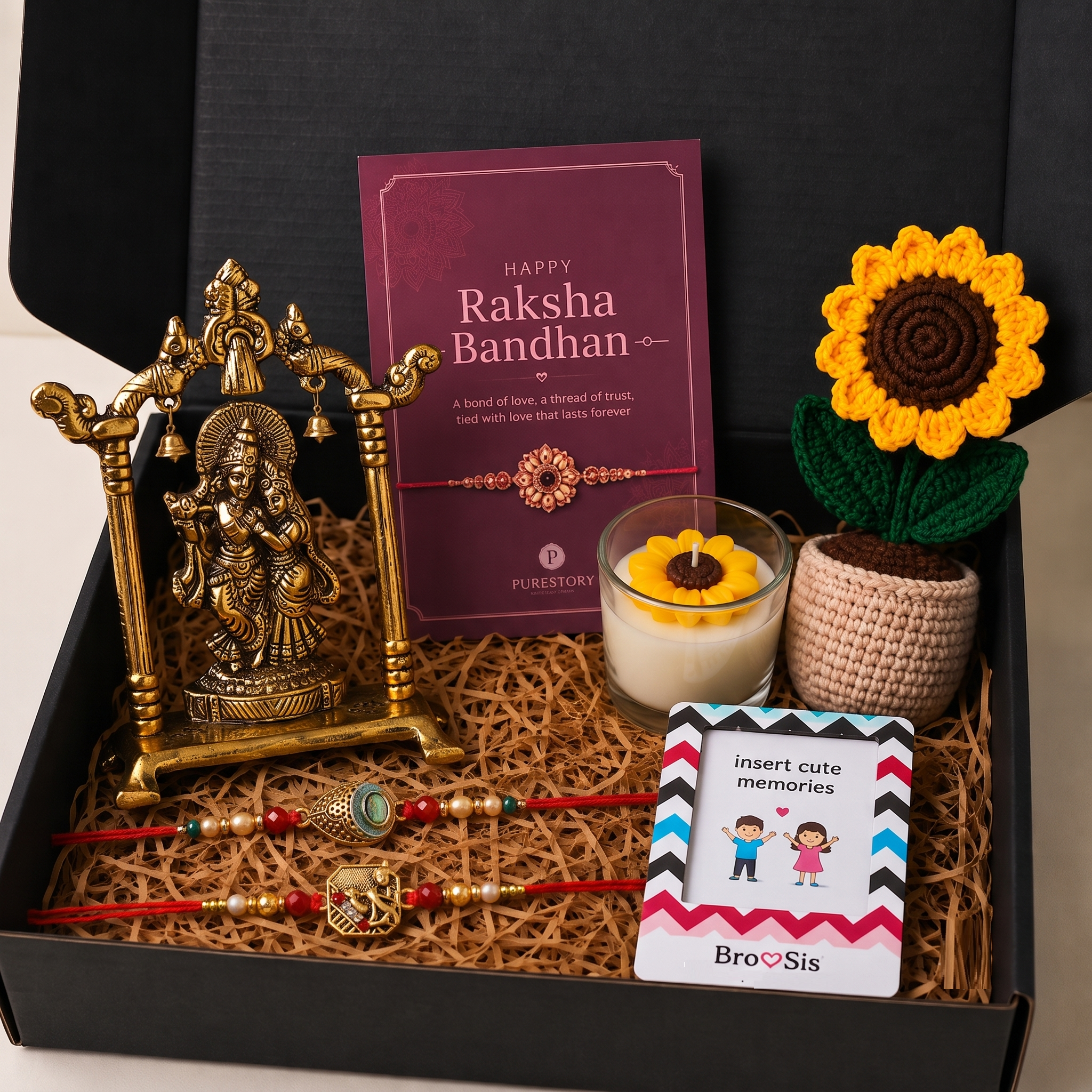 Spiritual Radha Krishna Idol Rakhi Hamper