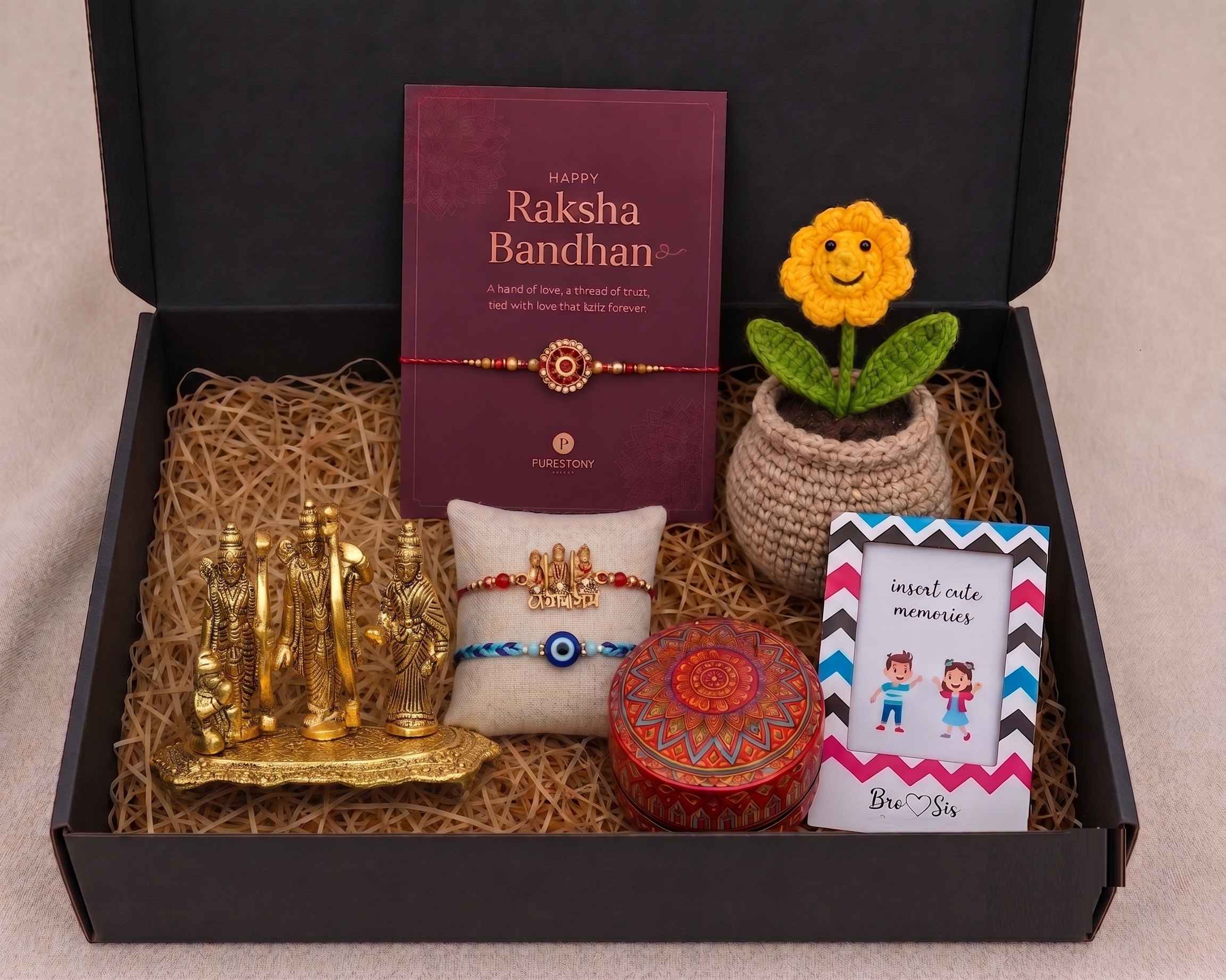 Classic Devotion Golden Ram Darbar Idol Rakhi Hamper