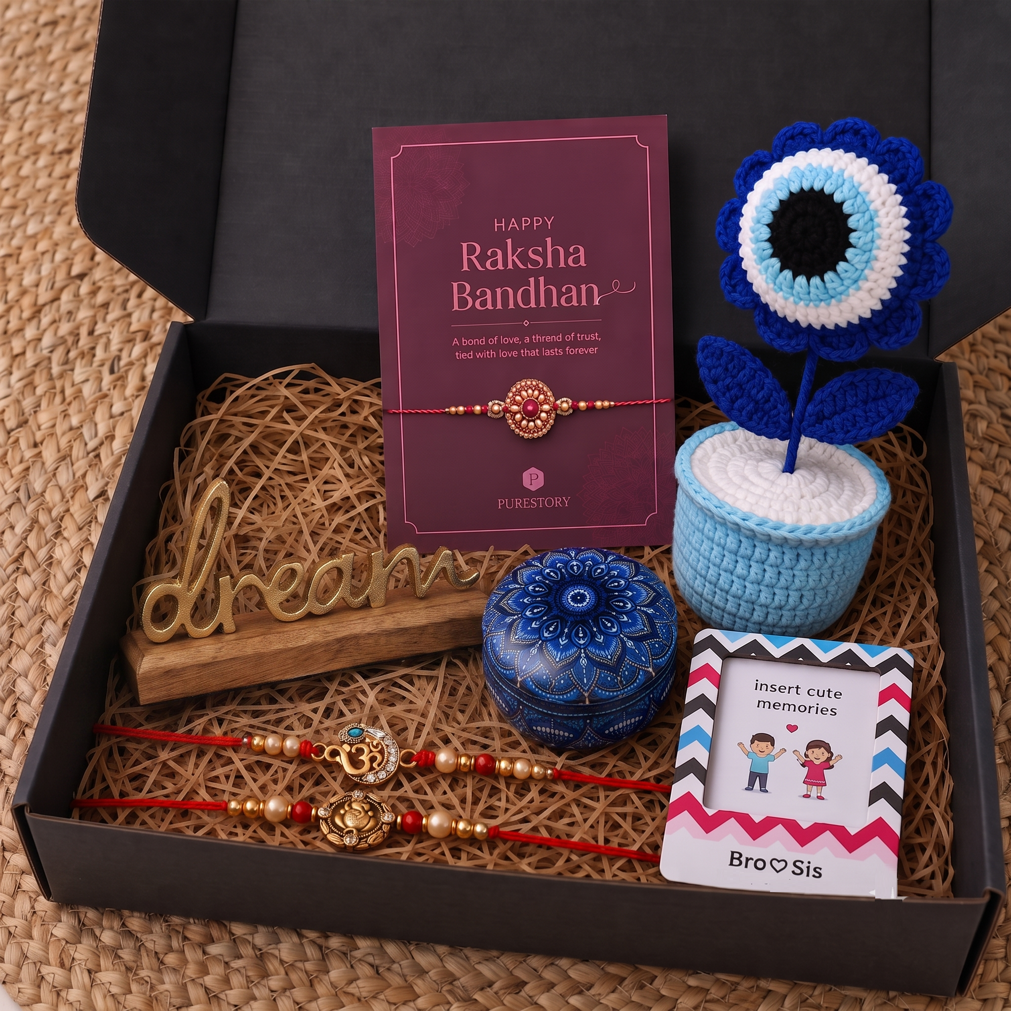 Chase Your Dreams Rakhi Box With Golden Dream Showpiece